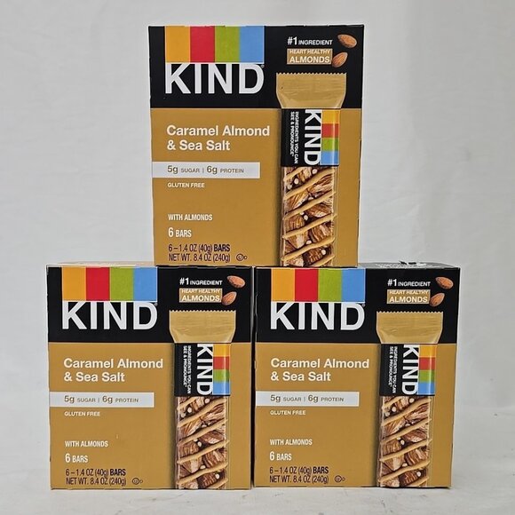 KIND Bars Caramel Almond & Sea Salt Healthy Snacks Gluten Free 6G 3Pk (18 Count) - Picture 1 of 7